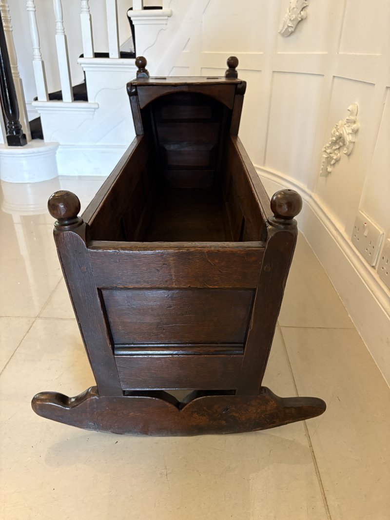 Antique William and Mary Quality Oak Panelled Rocking Crib